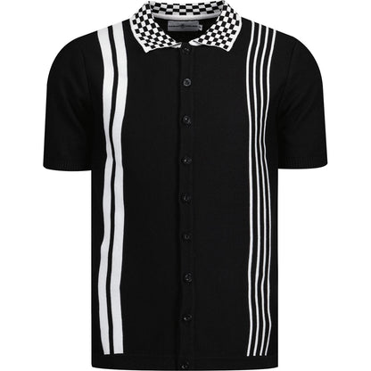 MADCAP ENGLAND(マッドキャップ イングランド) | CHARLIE MOD SKA CHECKERBOARD COLLAR KNITTED POLO - BLACK - Sopwith camel