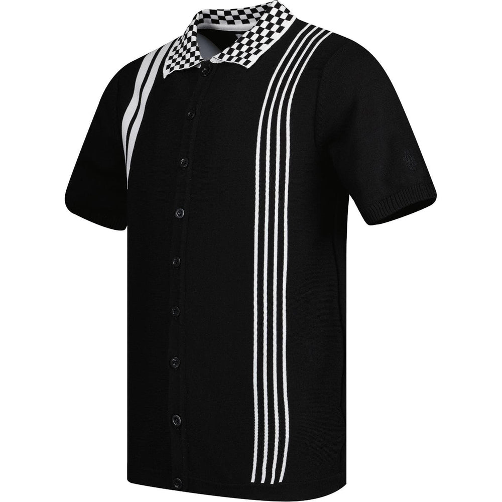 MADCAP ENGLAND(マッドキャップ イングランド) | CHARLIE MOD SKA CHECKERBOARD COLLAR KNITTED POLO - BLACK - Sopwith camel
