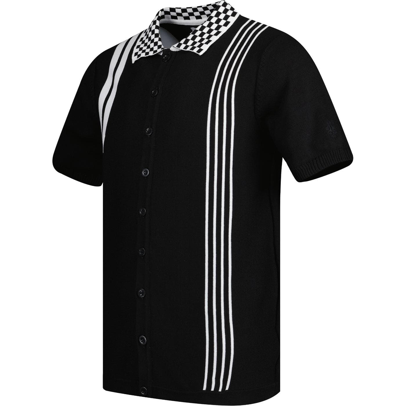 MADCAP ENGLAND(マッドキャップ イングランド) | CHARLIE MOD SKA CHECKERBOARD COLLAR KNITTED POLO - BLACK - Sopwith camel