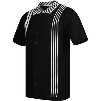 MADCAP ENGLAND(マッドキャップ イングランド) | CHARLIE MOD SKA CHECKERBOARD COLLAR KNITTED POLO - BLACK - Sopwith camel