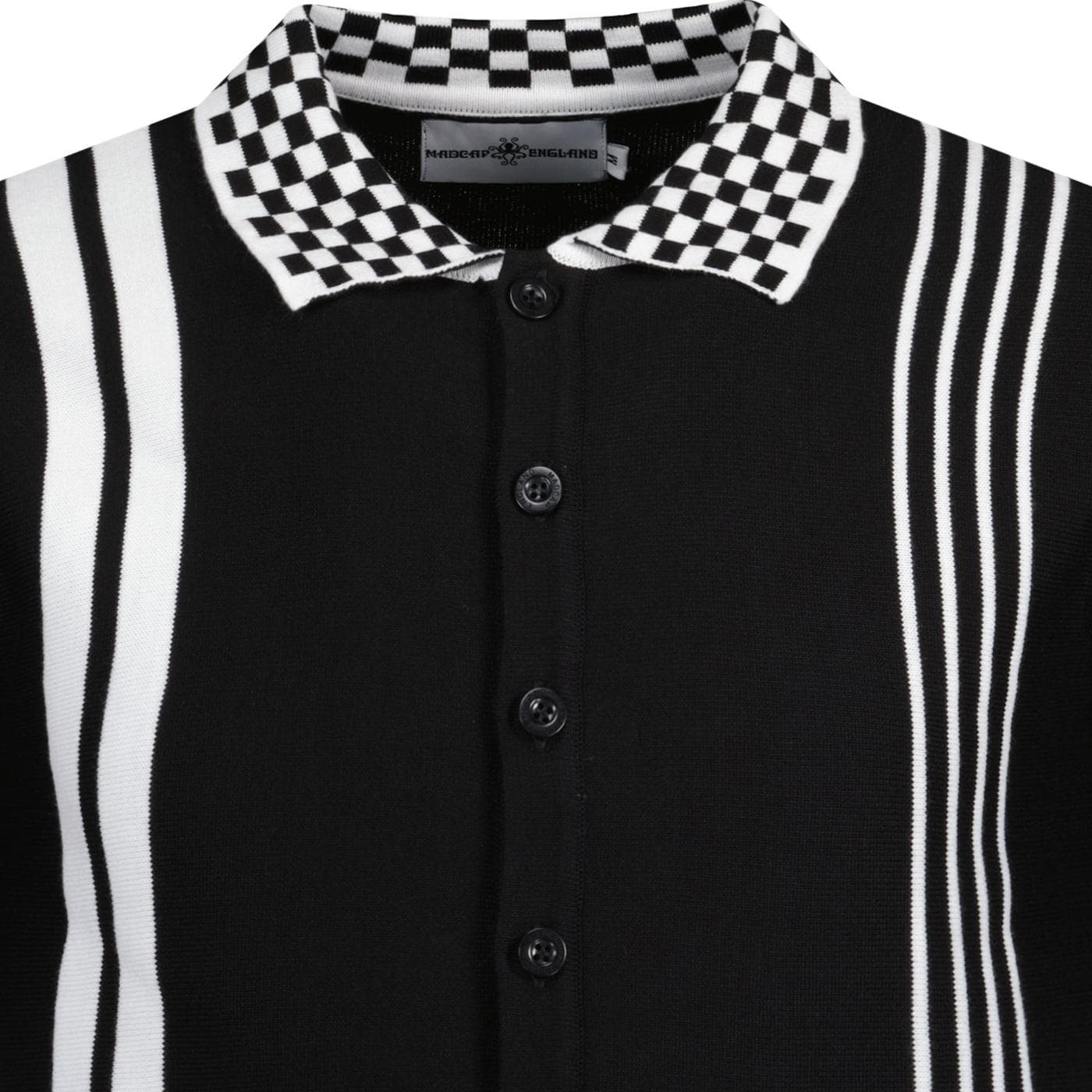 MADCAP ENGLAND(マッドキャップ イングランド) | CHARLIE MOD SKA CHECKERBOARD COLLAR KNITTED POLO - BLACK - Sopwith camel