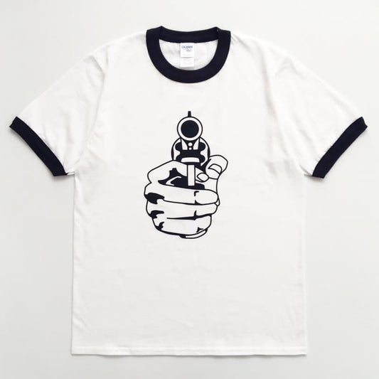 POP GEAR | "Keith Moon Pistol" リンガーTシャツ〈White×Navy〉トリムTシャツ/パイピングTシャツ - Sopwith camel