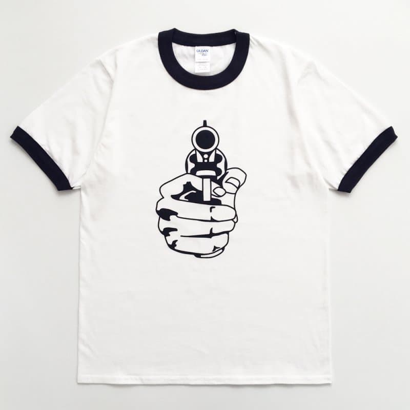 POP GEAR | "Keith Moon Pistol" リンガーTシャツ〈White×Navy〉トリムTシャツ/パイピングTシャツ - Sopwith camel
