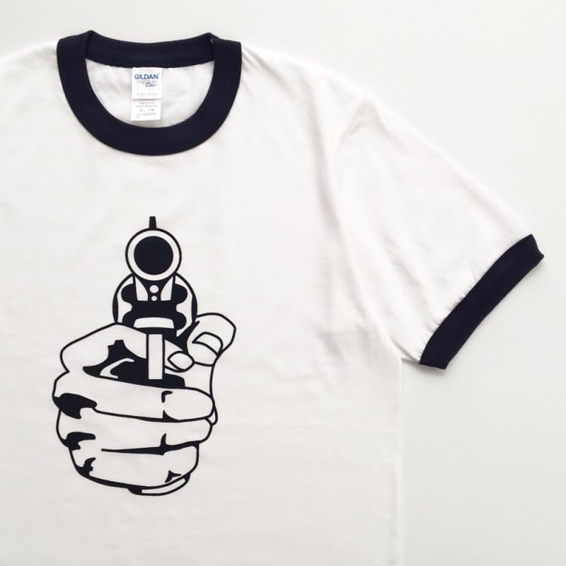 POP GEAR | "Keith Moon Pistol" リンガーTシャツ〈White×Navy〉トリムTシャツ/パイピングTシャツ - Sopwith camel