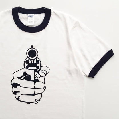 POP GEAR | "Keith Moon Pistol" リンガーTシャツ〈White×Navy〉トリムTシャツ/パイピングTシャツ - Sopwith camel