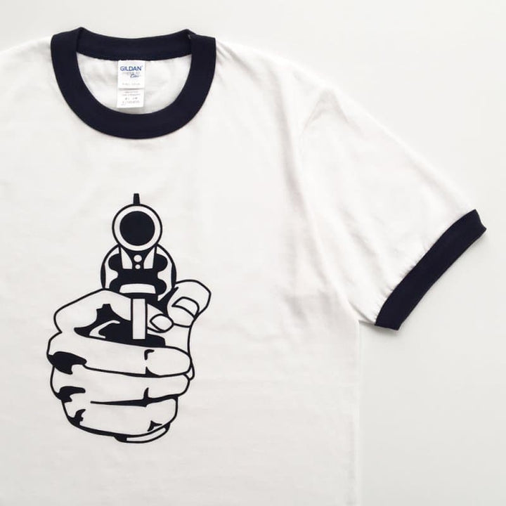 POP GEAR | "Keith Moon Pistol" リンガーTシャツ〈White×Navy〉トリムTシャツ/パイピングTシャツ - Sopwith camel