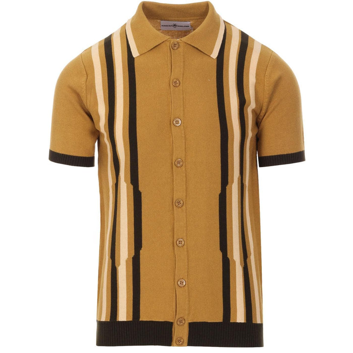 MADCAP ENGLAND(マッドキャップ イングランド) | SHOCKWAVE 60S MOD STRIPE S/S KNIT POLO CARDIGAN - BRONZE MIST - Sopwith camel