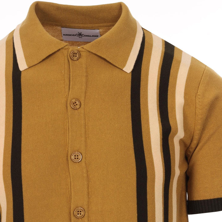 MADCAP ENGLAND(マッドキャップ イングランド) | SHOCKWAVE 60S MOD STRIPE S/S KNIT POLO CARDIGAN - BRONZE MIST - Sopwith camel
