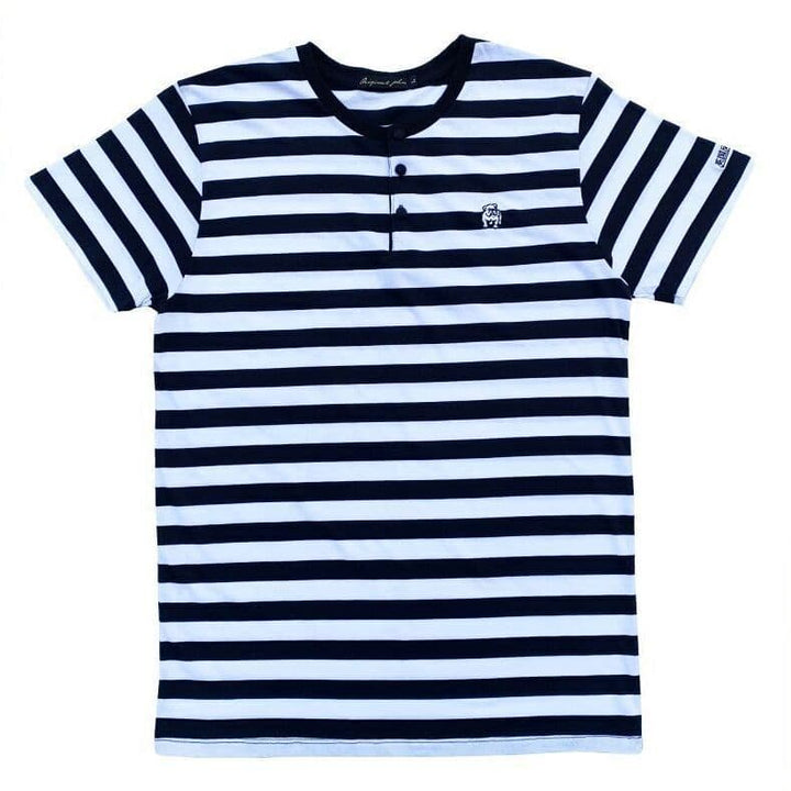 Original John(オリジナル ジョン) | クルミボタンのボーダー柄ヘンリーネックTシャツ〈Black×White〉 - Sopwith camel