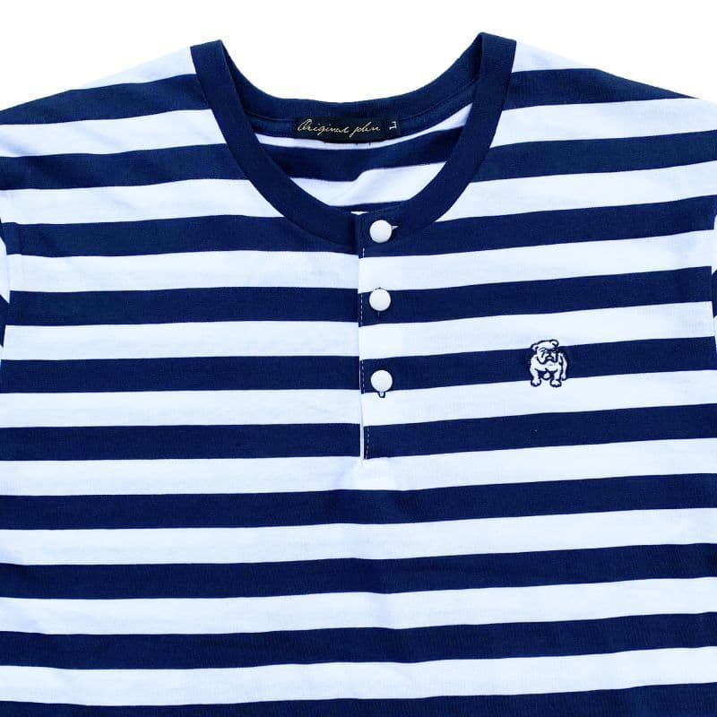 Original John(オリジナル ジョン) | クルミボタンのボーダー柄ヘンリーネックTシャツ〈Navy×White〉 - Sopwith camel